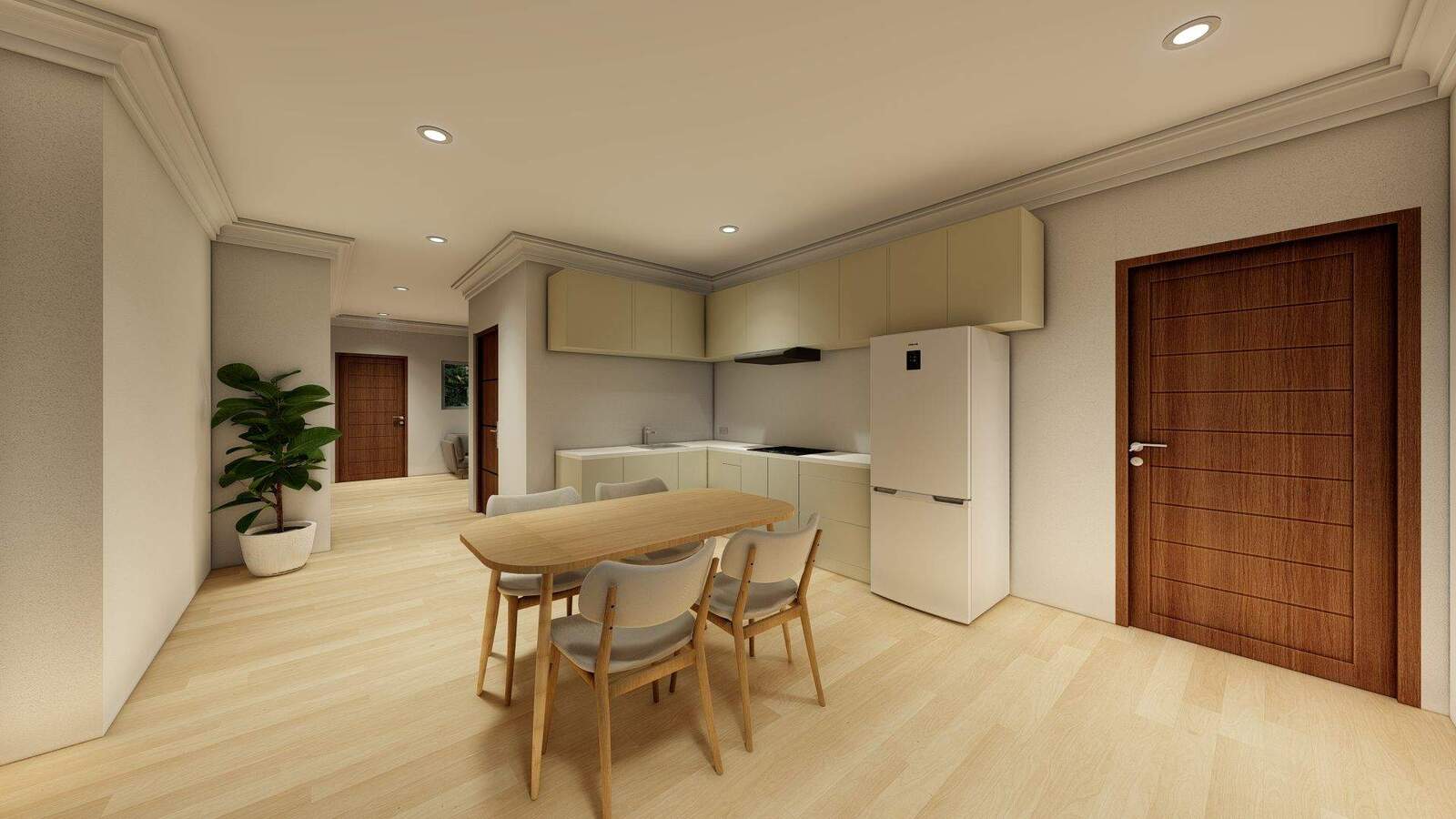 Karabar Villa Kitchen–Dining View with Plant Decor, New South Wales Area