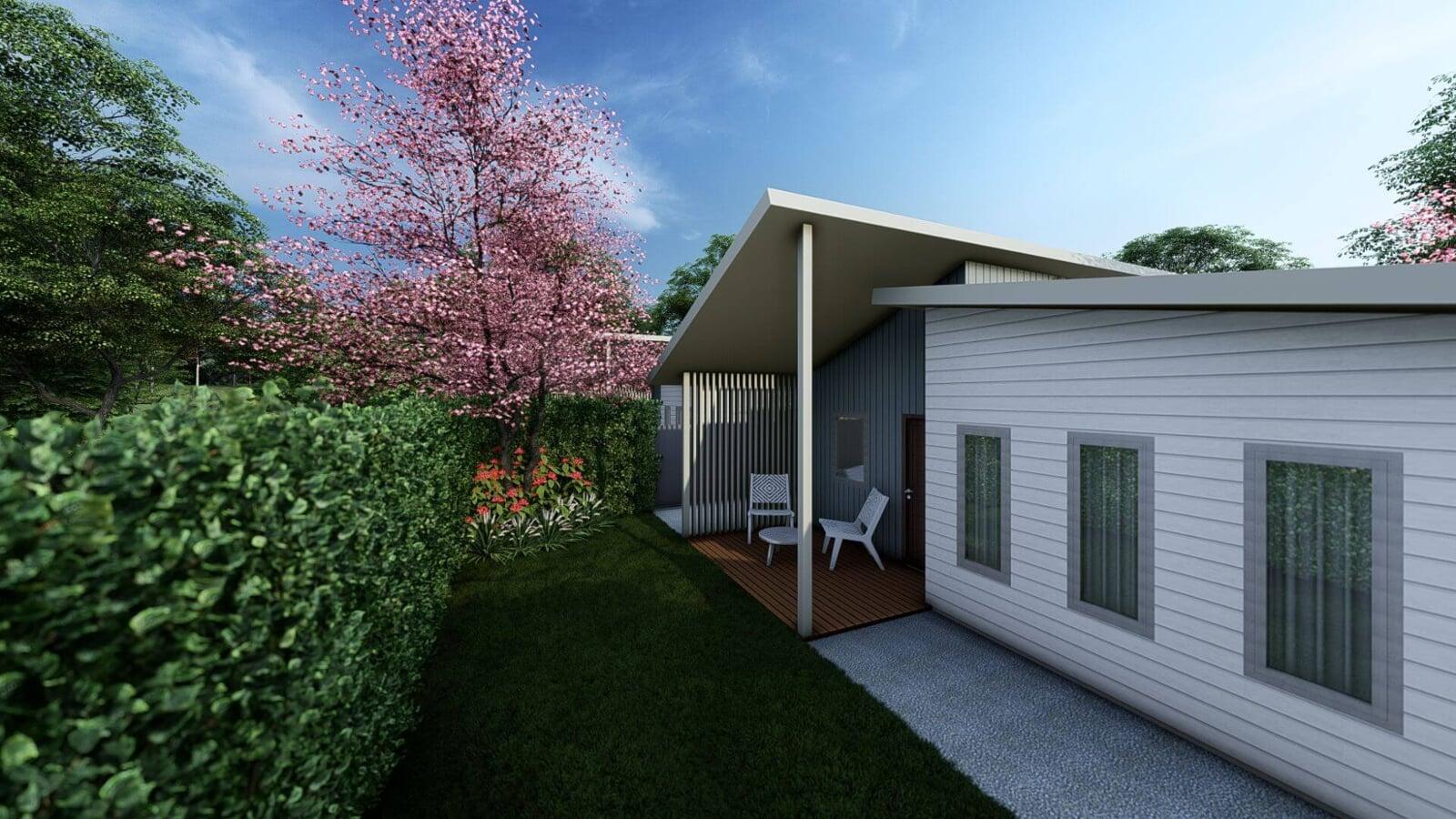 Scone Villa Side Walkway with Patio View, New South Wales Area