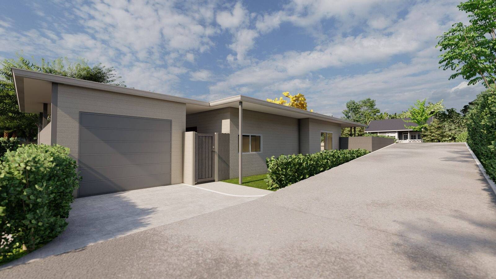 South Gladstone Villa Front Facade Sloped Driveway View Queensland