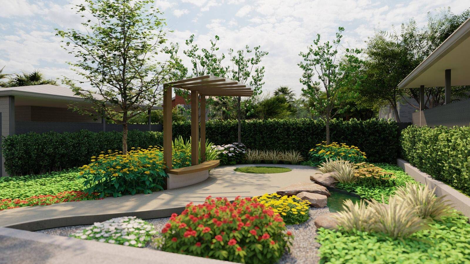 South Gladstone Villa Garden Seating Area View Queensland